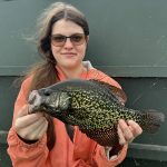 Madison Cockburn of Beaverton holds an OFAH Angler Awards 14-inch black crappie from Georgian Bay.