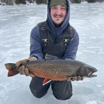 Noah Sullivan of Kingston reeled in a beautiful splake using an ultra-light ice-fishing rod.