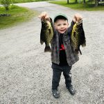 Samantha Goldsmith of Port Loring says five-year-old Kayson Goldsmith loves the outdoors. He fell asleep the night after catching these crappie on the Wolf River with the biggest smile on his face.