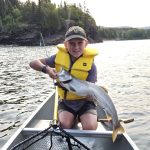 Allen Evans of Sault Ste. Marie notes Logan’s first walleye (23-inches long) was caught on a pink jig head with a white tail from Nagamasis Lake.