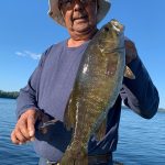 Mohan Lal of Angus caught this early-morning 20-inch smallmouth using a five-inch Gary Yamamoto Senko soft plastic bait on Lake Temegami.