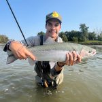 Nathan Zontanos of Dundas caught this early fall-run steelhead using a Blue Fox Vibrex #3 spinner on a Lake Erie tributary.