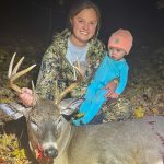 Sarah Hele of Washago successfully bowhunted an eight-point buck on her property while her daughter, Rowan, came along briefly for the tracking in WMU 76A.