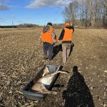 Colin Gregory of Chatham immortalized his dad and uncle, Jim and John Gregory, taking this button buck during the first controlled muzzleloader hunt in WMU 92B.