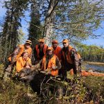 Larry Skinkle of Echo Bay (far left) with Charlene Skinkle, Taylor Scarr, Niall Scarr, Logan Scarr, and Norm Hughes in WMU 35 where Charlene took the camp’s first bull moose in 28 years.