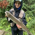 Liam Smith of Plympton-Wyoming caught this nice trout while fishing for brookies on a rainy day near Bayfield.