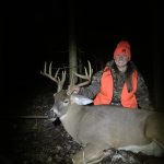 Laura McPhee of Guelph harvested a 4.5-year-old buck on the first day of the muzzleloader season on Manitoulin Island. Her eldest son, Griffen, named him Forkey. Her youngest son, Wyatt, found first blood, and the boys, plus their sister Grace, helped Mom with the retrieval.