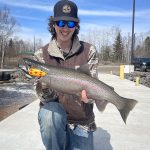 Nate Cannons of Thunder Bay caught his first Lake Superior steelhead with his girlfriend, Kayla, using a Len Thompson Five of Diamonds – his Poppa’s favourite lure.