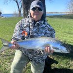 Sonja Hardy of Mississauga caught this beauty Atlantic salmon in FMZ 20 using a jig with a plastic paddle tail.